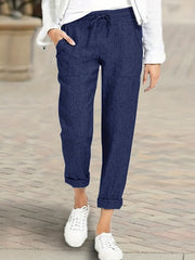  Solid Straight Leg Drawstring Pants With Pockets