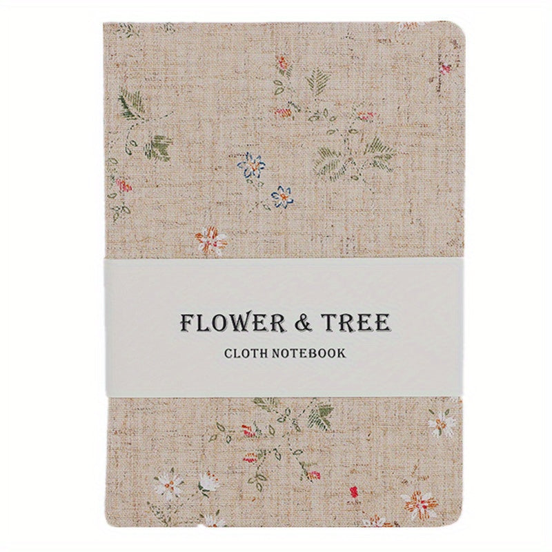 Floral Tree Print Linen Hardcover Notebook College Ruled Journal