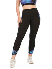  Colorblock Print Mesh Yoga Leggings with Pocket