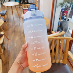 2L Gradient Water Bottle Portable Reusable Plastic Motivational Cup