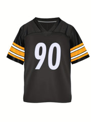 Boys Breathable Rugby Jersey V Neck Athletic Short Sleeves Football Shirt