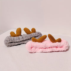 Cartoon Antlers Ear Headband Elastic Makeup Headband Plush Hair Band