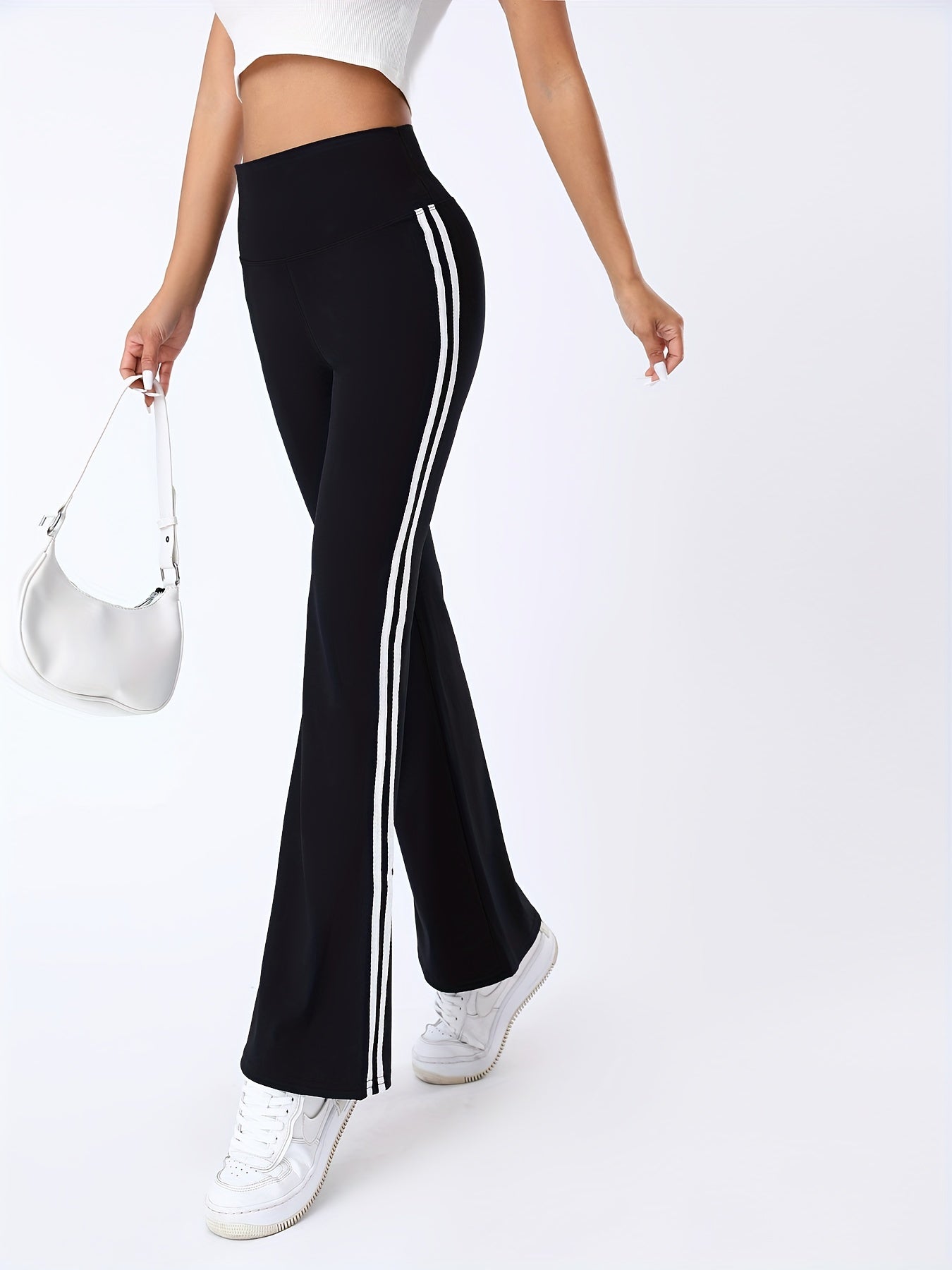 Striped Flare Yoga Pants High Waist Bootcut Fitness Pants