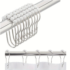 12pcs Stainless Steel Shower Curtain Hooks Rings Bathroom Accessories