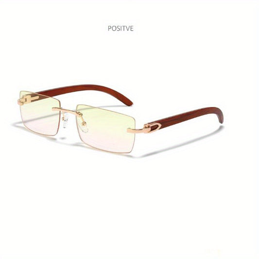 Wood Grain Rectangle Rimless Sunglasses UV400 Sun Shades