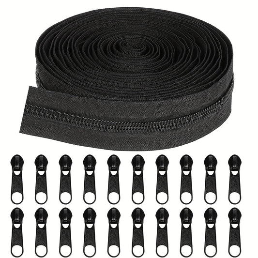 Bulk Nylon Coil Zipper By the Yards with 20pcs Sliders