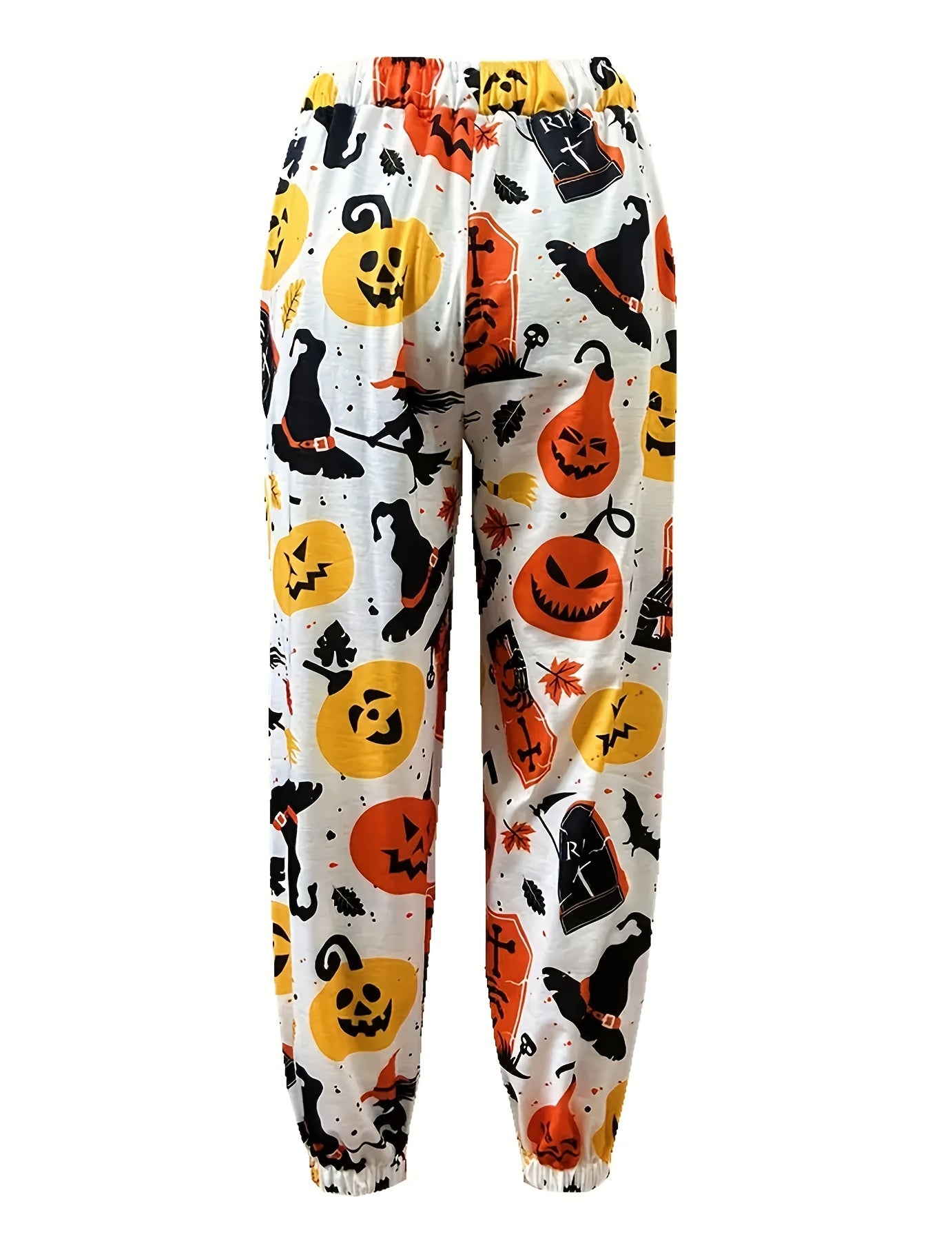  Halloween Pumpkin Print High Rise Tapered Leg Pants