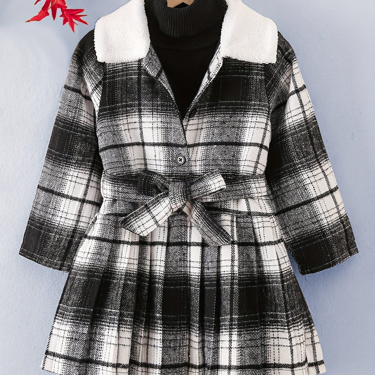 Girls Fleece Collar Plaid Style Open Front Dress