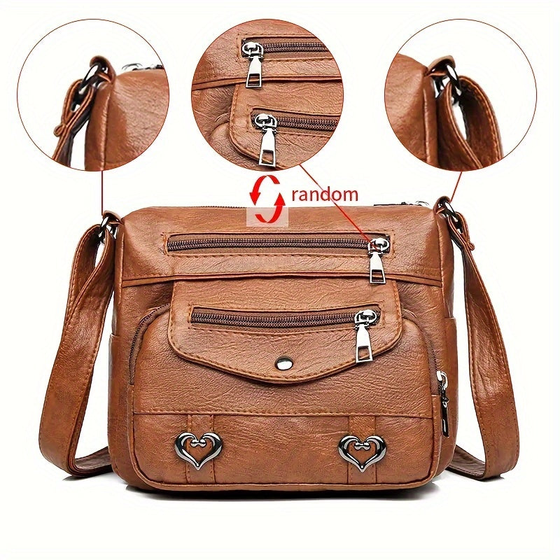 Heart Charm Crossbody Bag Adjustable Strap Multiple Pockets Vintage Inspired