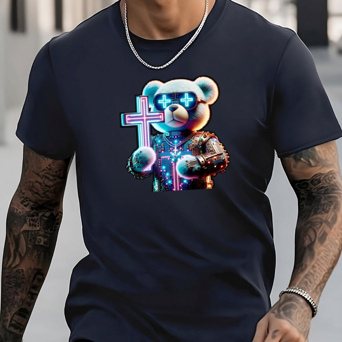 Cyberpunk Bear Print Graphic Men's T-shirt