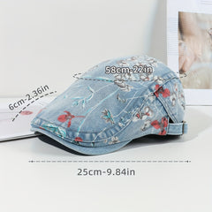 Y2K Washed Denim Newsboy Hat Beret Vintage Lightweight British Style Painter Hat