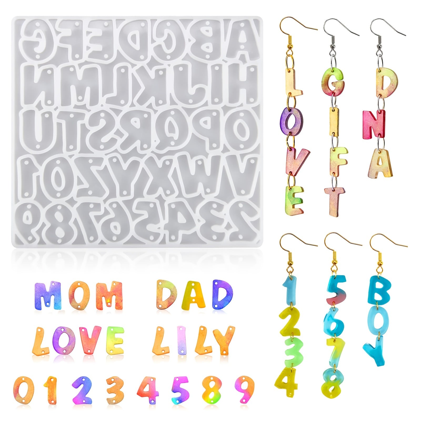 Alphabet Keychain Resin Mold Earrings Necklace Pendant Silicone Mould DIY