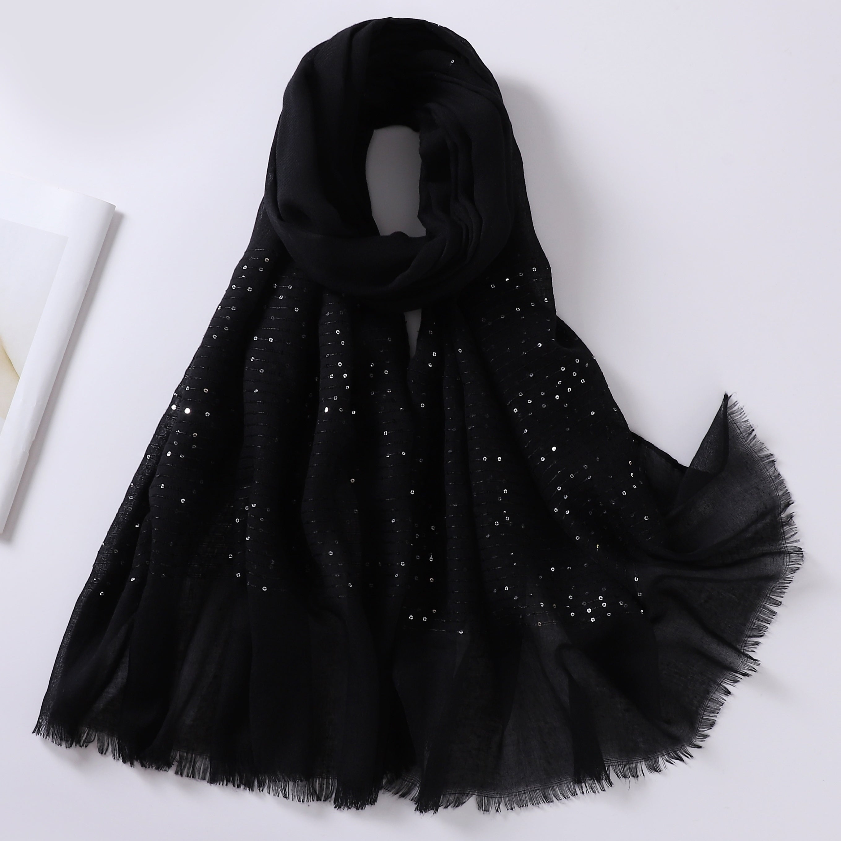 Hot Stamping Frayed Edge Scarf Solid Shawl Hijab Classic Turban Head Wrap
