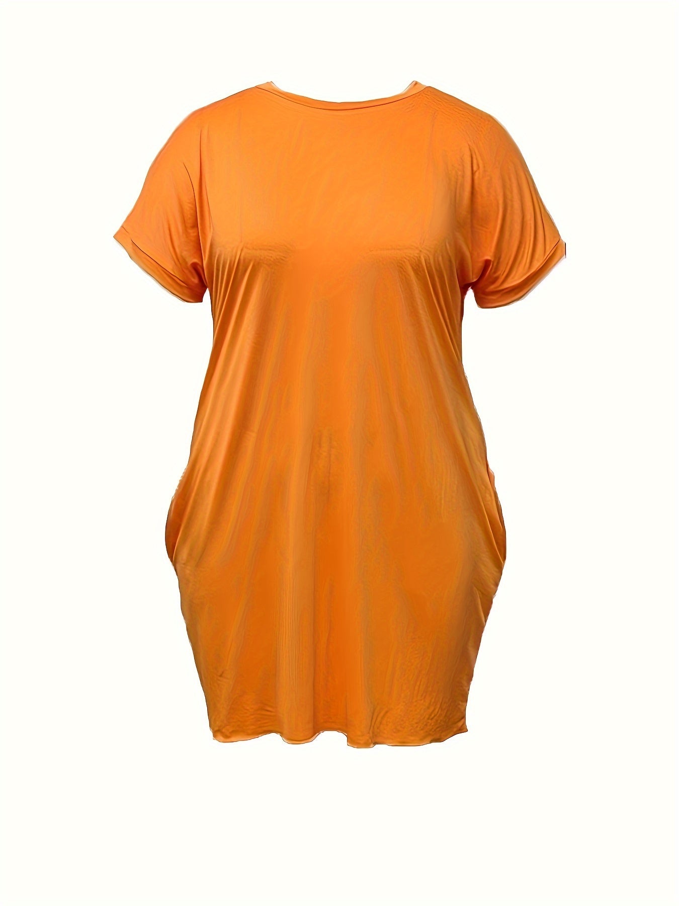  Casual Dress Solid Batwing Sleeve Round Neck Loose Fit Dress