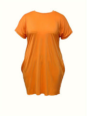  Casual Dress Solid Batwing Sleeve Round Neck Loose Fit Dress