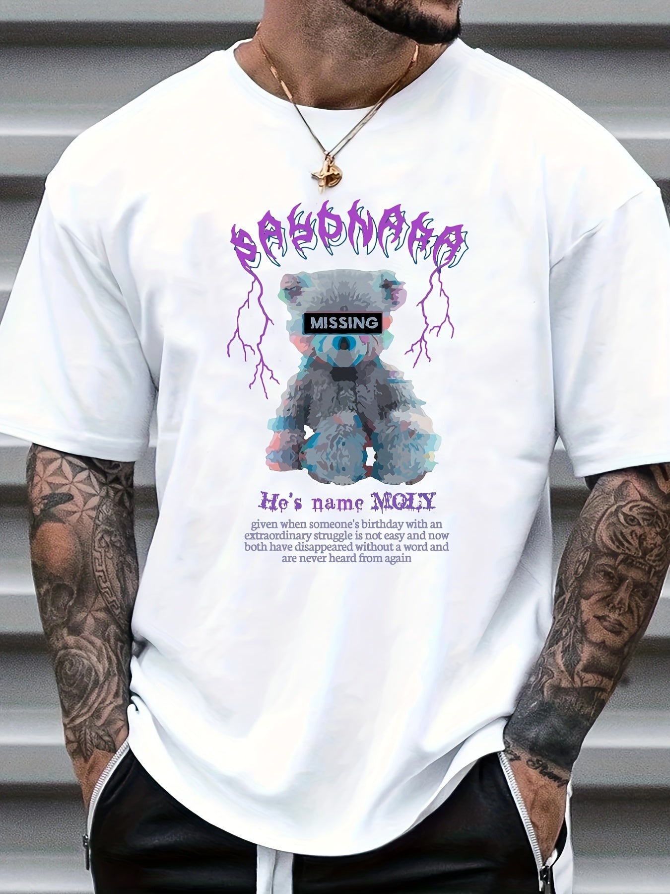 Teddy Bear Print Men's Graphic Crew Neck T-shirt Casual Comfy Tees