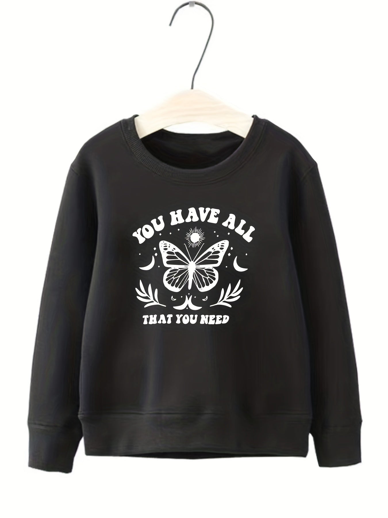 Butterfly Pattern Round Neck Sweatshirt For Girls