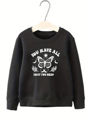 Butterfly Pattern Round Neck Sweatshirt For Girls