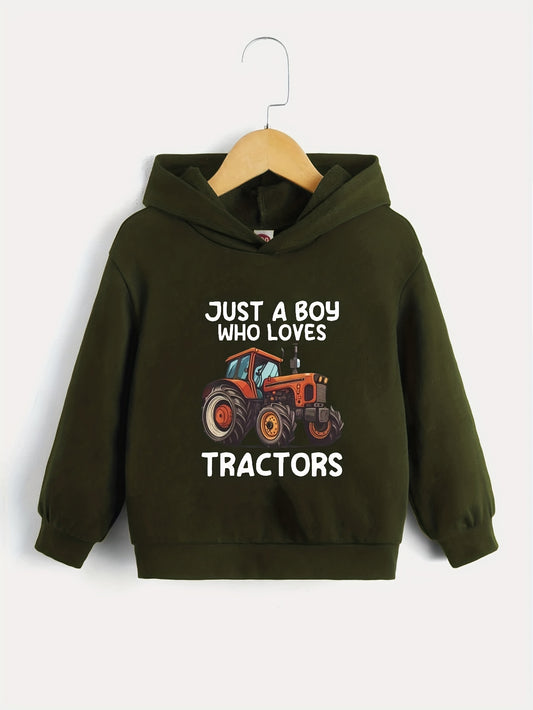 TRACTOR LOVER Print Boys Hooded Sweatshirt