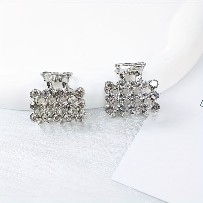 4pcs Mini Rhinestone Hair Claw Set Square Rectangular Hair Clip Accessories