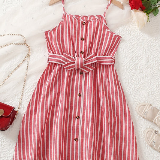 Girls Striped Sundress Spaghetti Strap Cami Dress For Party Vacation