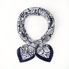Rose Print Bandana Square Scarf Satin Neckerchief Hair Accessories