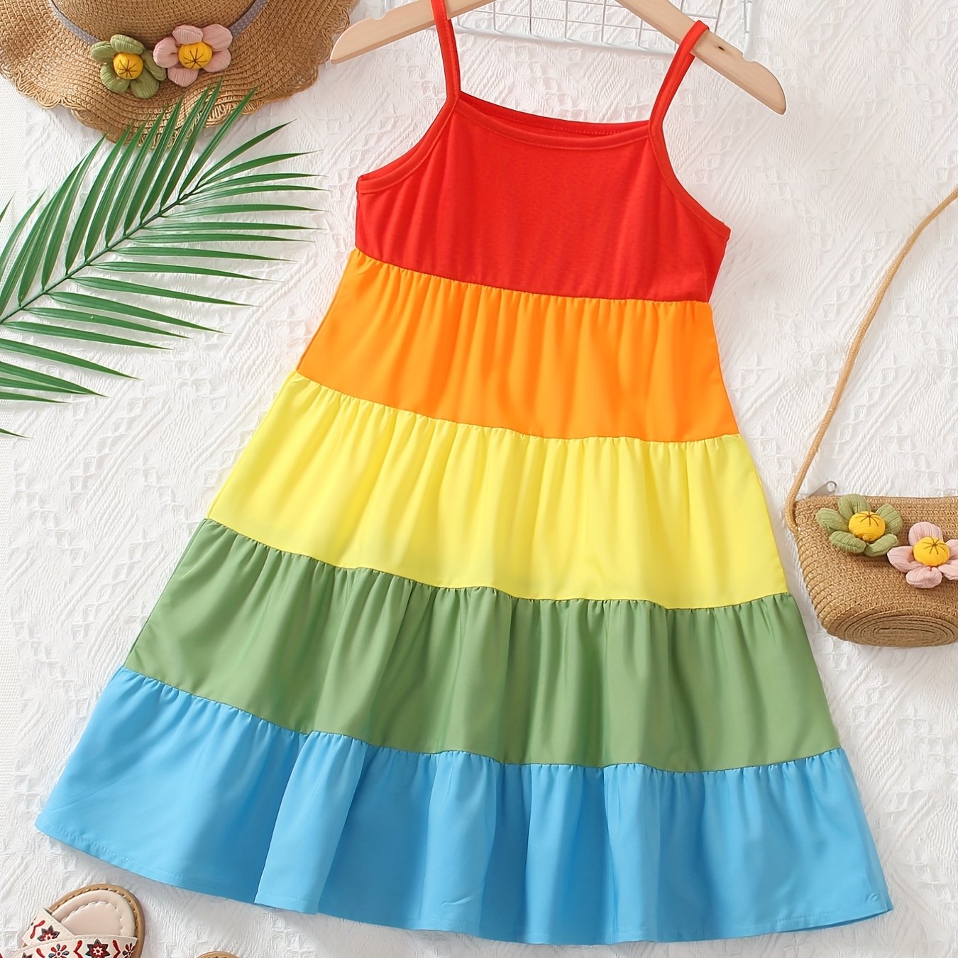 Girls Rainbow Thin Strap Summer Dress