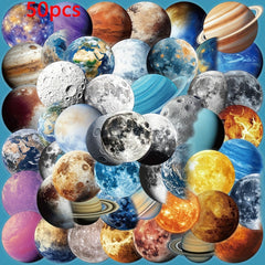 50 Space Themed Transparent Stickers Reusable PET Designs for DIY Decor