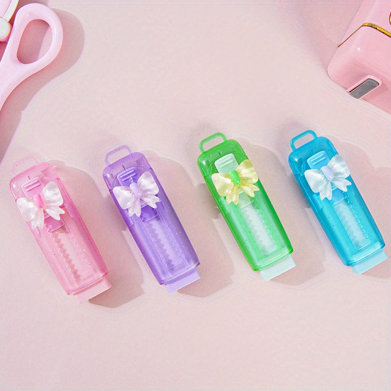 4pcs Push Pull Erasers with Pastel Bow - Non Toxic Rubber & ABS Construction