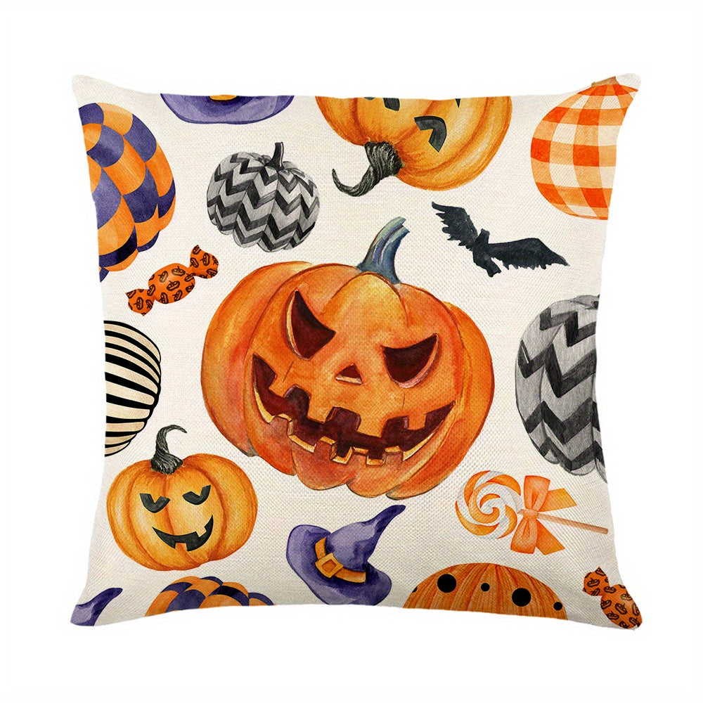 Halloween Pumpkin and Faceless Man Throw Pillow Cover 17.7x17.7in