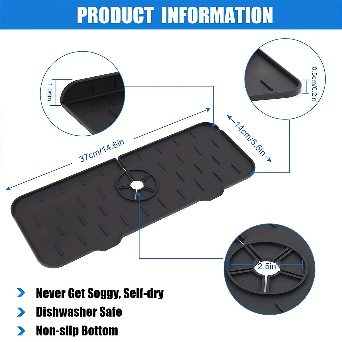 Silicone Sink Splash Guard Faucet Mat - Kitchen and Bathroom