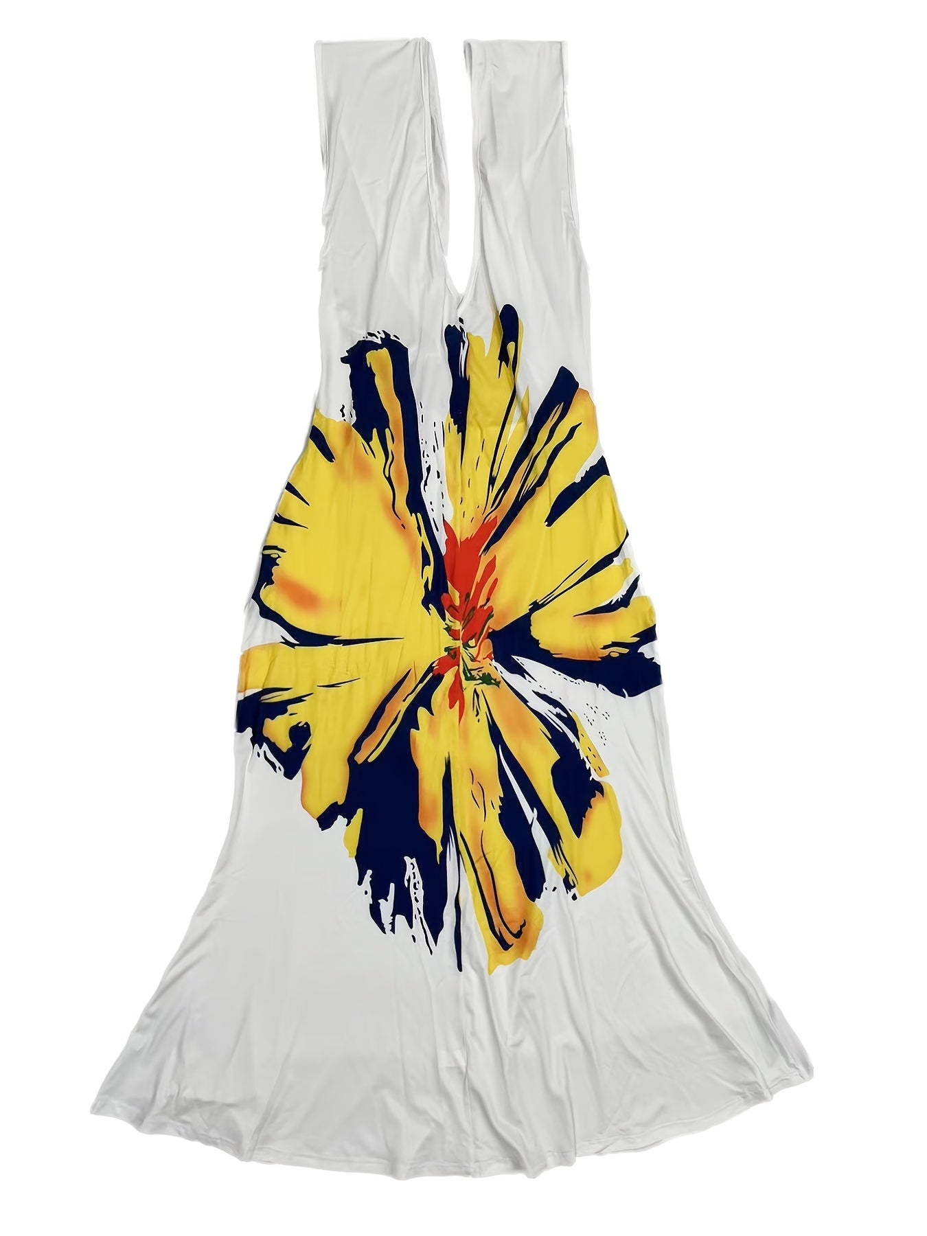  Daisy Print Halter Neck Maxi Dress