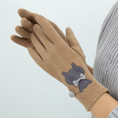 Women's Winter Velvet Gloves Cat Embroidery