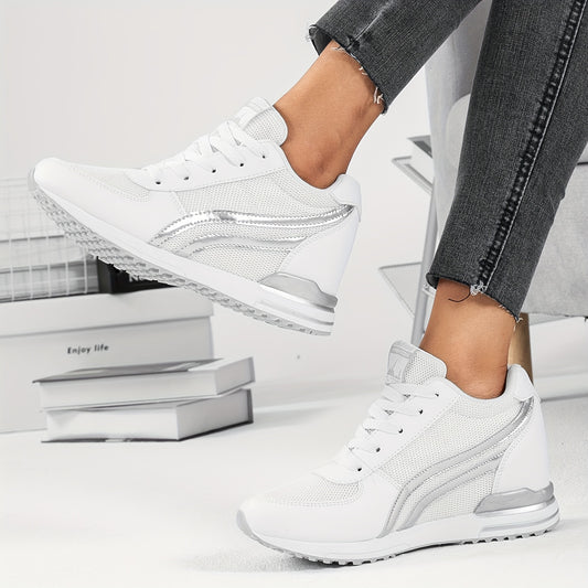 Women's Mesh Sneakers Lace Up Platform Shoes Comfortable Wedge Heels