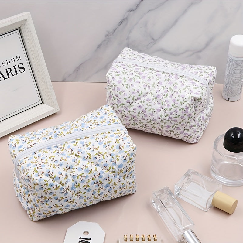 Floral Cotton Makeup Toiletry Bag Zippered Pouch