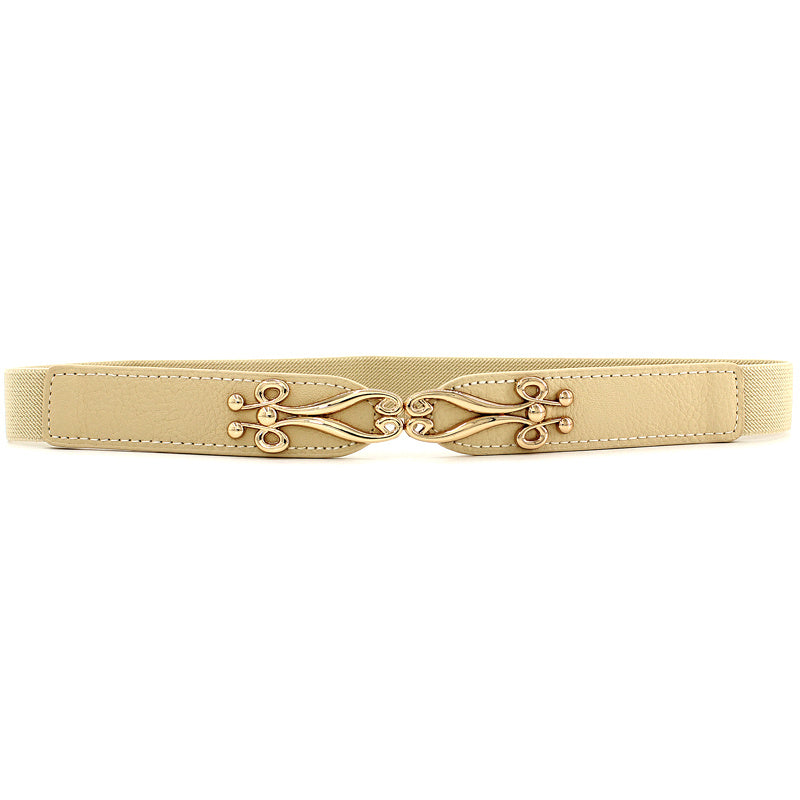 Geometric Flower Buckle Belt Elastic Thin Waistband Vintage Women Coat Belts