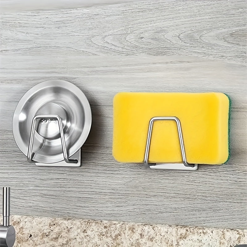 Stainless Steel Sink Sponges Holder Adhesive Drain Drying Rack Dishcloth Hook