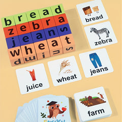 Word Race Cube Game Educational Toy with Wooden Blocks & Alphabet Cards