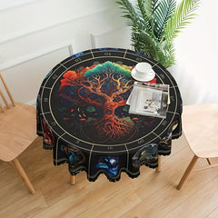 Round Polyster Table Cloth Tree Of Life Pattern Water Repellent Circle Table Cov