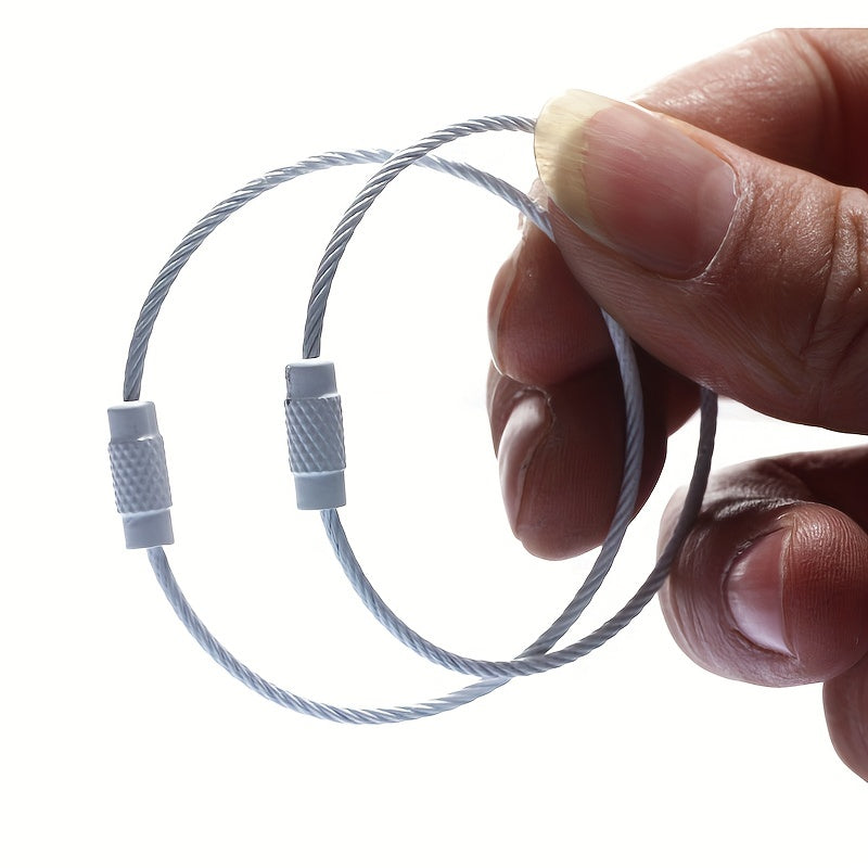 10pcs Stainless Steel Wire Keychain Circle Rope Cable Loop Outdoor Camp