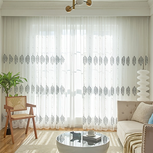 Sheer Curtain Panel with Flower Embroidery for Window