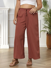  Wide Leg Trousers with Drawstring High Rise