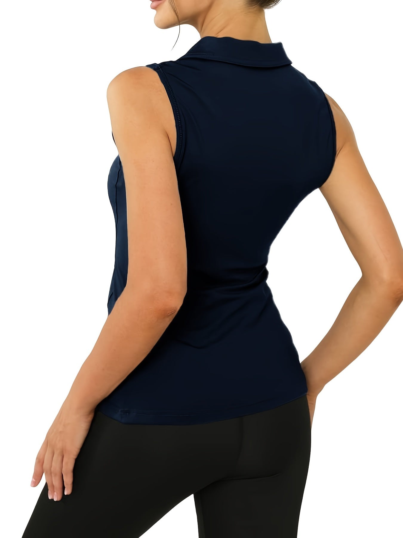Button Polo Neck Tank Top Sleeveless Casual Summer Women's Clothing