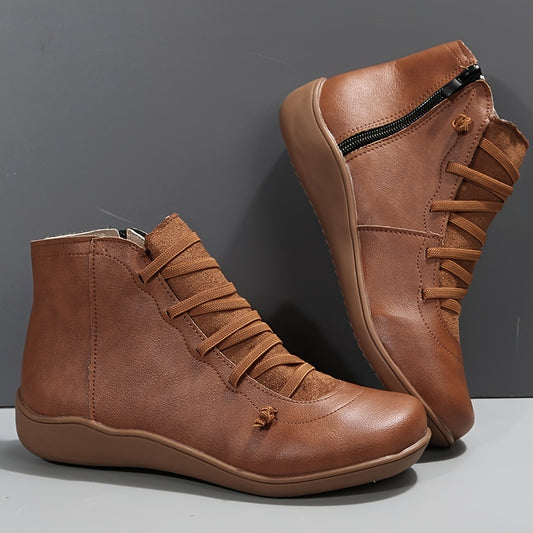 Women's Ankle Boots Zip Lace-up Detail Flat Boots