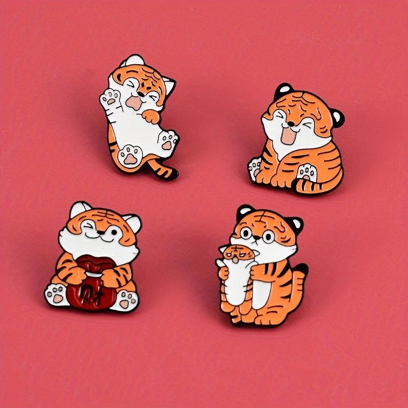 Chinese Style Tiger Brooch Pin Big Orange Cat Brooch Tiger Pattern Badge