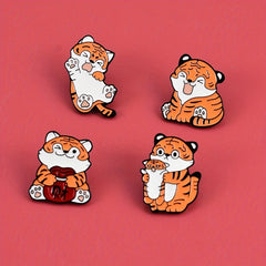 Chinese Style Tiger Brooch Pin Big Orange Cat Brooch Tiger Pattern Badge