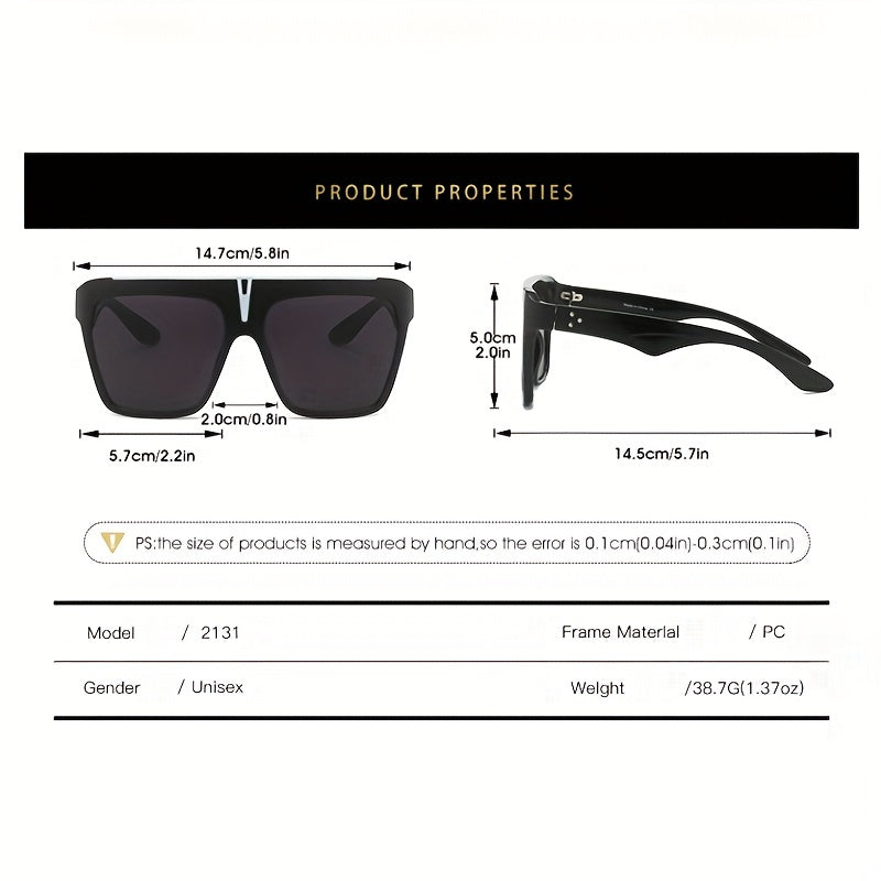 Square Jelly Rivet Top Bar Sunglasses UV400