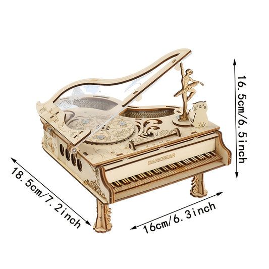 Little Girl Dancing Piano Music Box Wooden Assembly Model DIY Kit