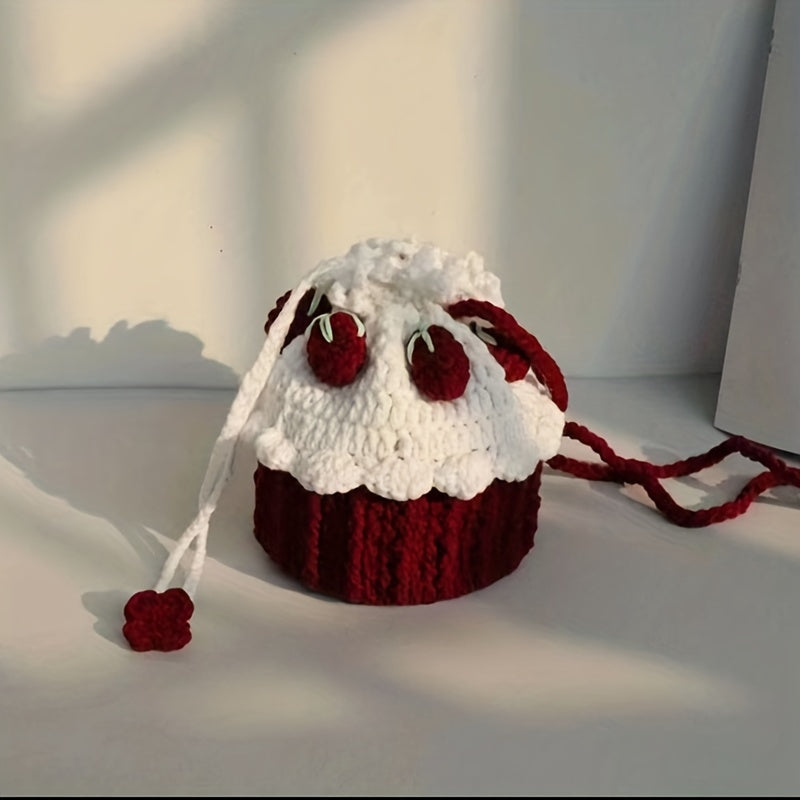 Woven Material Bag Cake Bag Crochet Handbag Grey Wine Red