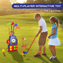 Kids Golf Set with Cart, Balls, Cornhole Board, Putting Mat